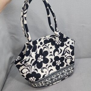 Vera Bradley Quilted Floral Tote Bag Black White Shoulder Handbag Women